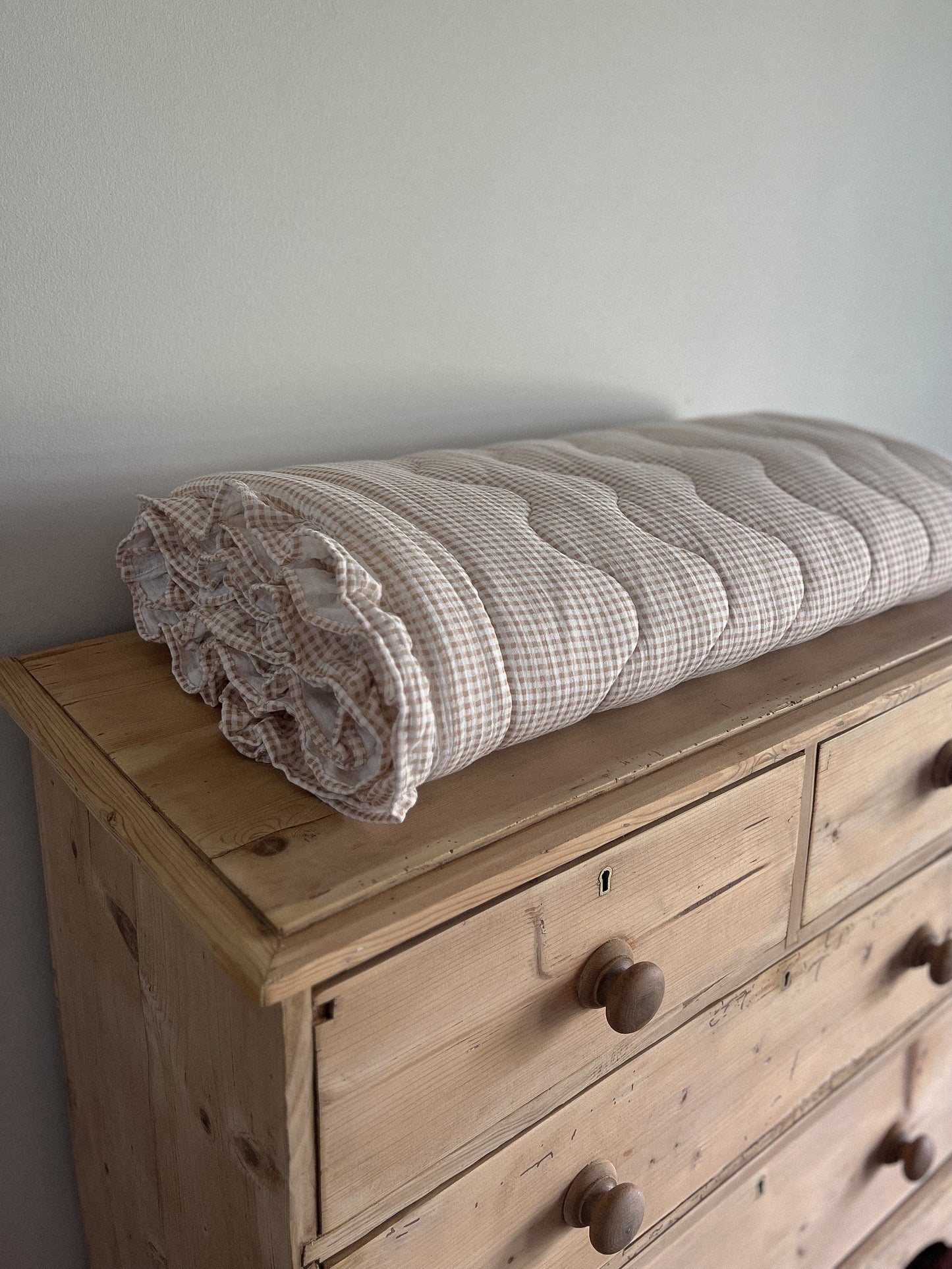 Organic Cotton Baby Gingham Taupe Quilted Blanket