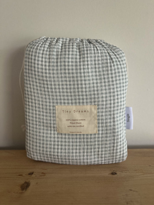 Organic Cotton Baby Gingham Fitted Sheet Single