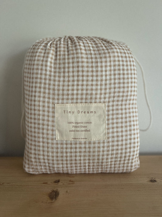 Organic Cotton Baby Gingham Fitted Sheet Single