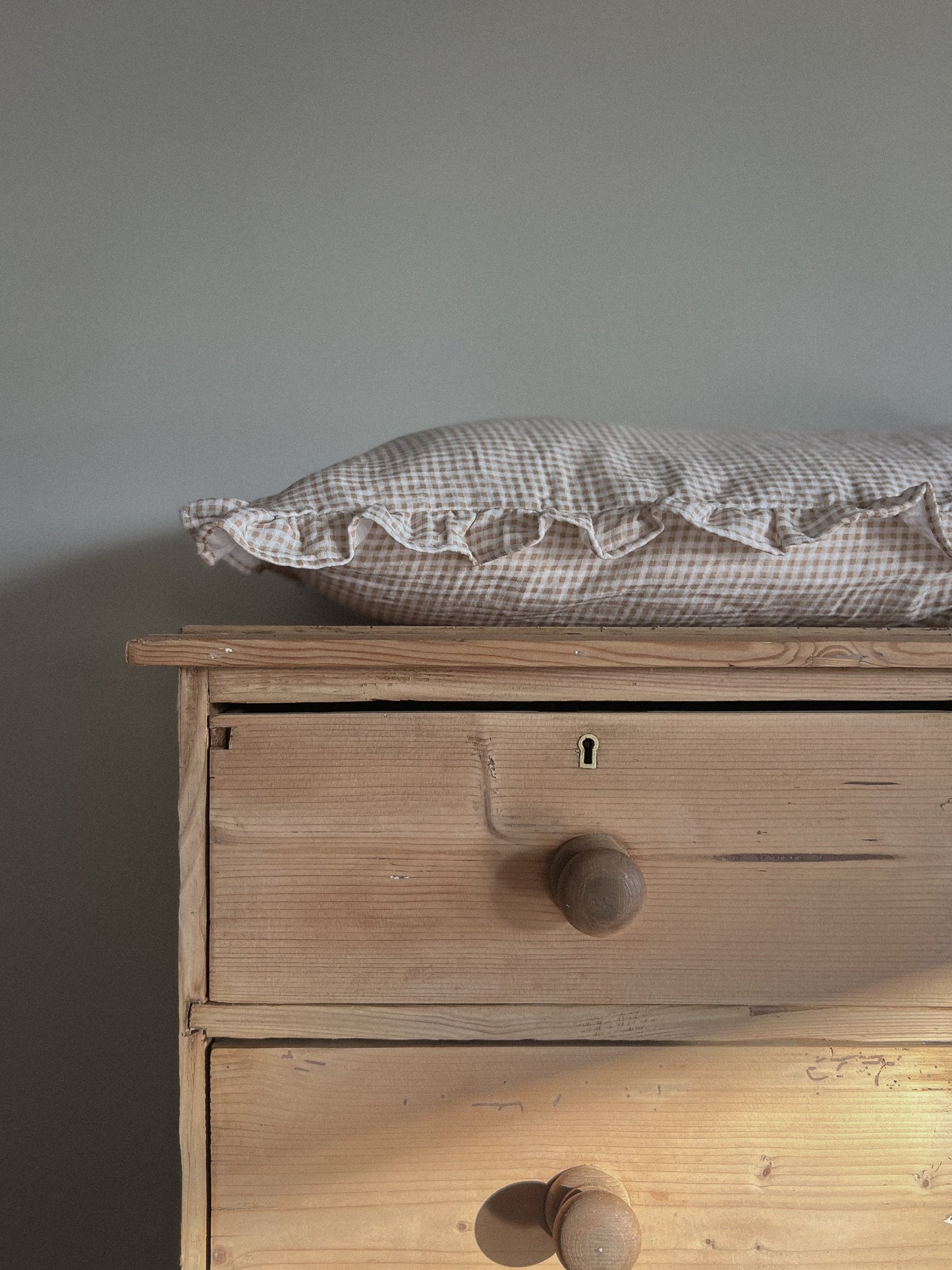 Organic Cotton Pillowcase Baby Gingham Taupe