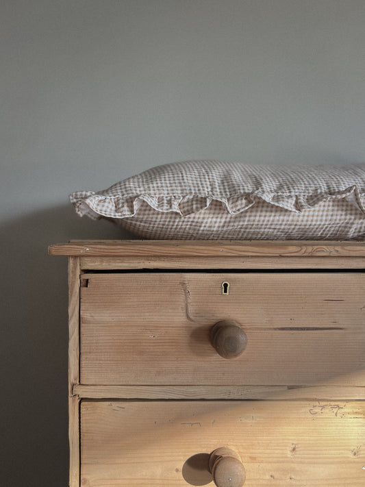 Organic Cotton Pillowcase Baby Gingham Taupe